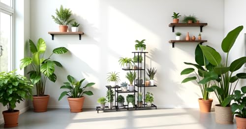 Image of Snazzy Metal 5 Tiers Multifunctional Plant Stands for Indoor Plants, Decorative Plant Shelf for Indoor or Outdoor Patio Garden Balcony and Yard ( Black )