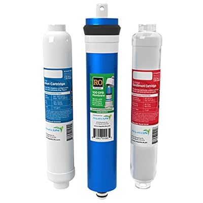 Aquatic Life RO Buddie Reverse Osmosis Replacement Filter Set - Inline Carbon Block Filter, Sediment Cartridge and 100 GPD Membrane for RO/RODI Water Filter System Units