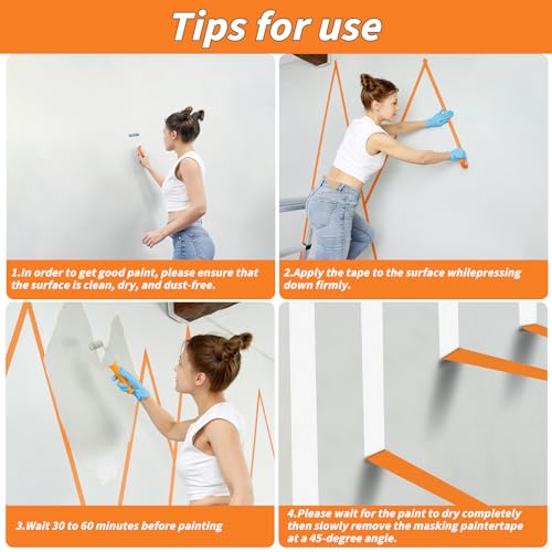 Image of Oleitodh 15 Rolls Orange Painters Tape Bulk 1 inch x 825 Yards, Painters Masking Tape No Residue Wall Painting Tape Artist Tape Trim Edge Finishing Tape for Wall Painting Decoration DIY Supplies