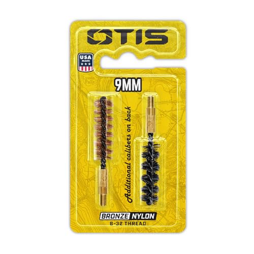 Otis FG-338-NB, .38 Calibre Rifle Pistol Bore Cleaning Brushes 2 Pieces, Nylon Brush, Brass Brush, Cleans 370, 375, 380, 38 Pistol, 9mm, 9.3mm
