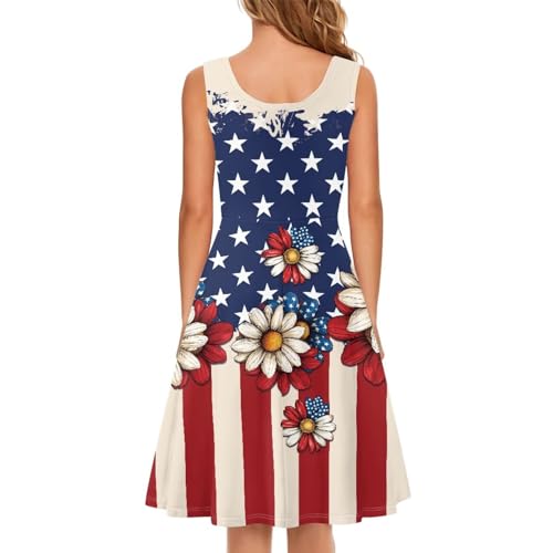 Image of Women's Casual Loose Sundress Midi Sleeveless Crewneck Dress Summer Beach Tank Dress with Pockets