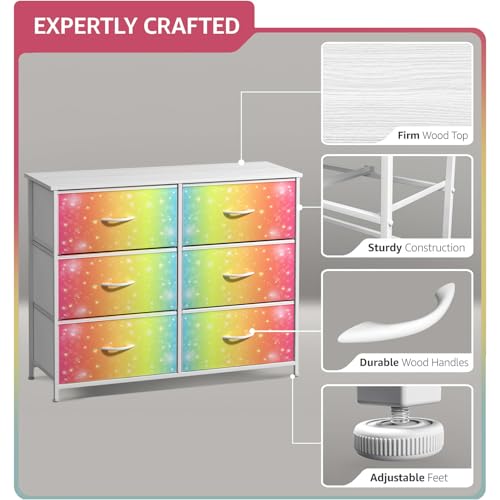 Sorbus Dresser with 6 Drawers - Furniture Storage Tower Unit for Bedroom, Hallway, Closet, Office Organization - Steel Frame, Wood Top, Easy Pull Fabric Bins (6-Drawer, Rainbow) — view 4