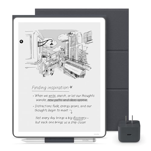 Image of Amazon Kindle Scribe Essentials Bundle - Amazon Kindle Scribe (32GB) , Premium Pen, Premium Leather Folio Cover-Graphite & Power Adapter