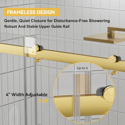 Image of Findepot Frameless Double Sliding Shower Door, 44-48 inch W x 75 inch H, 8mm Glass