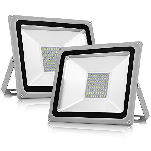 Preisvergleich Produktbild 50W LED Flutlicht Floodlight 4000lm Outdoor Sicherheitsleuchte Ultradünnes LED Strahler 6500K Kaltesweiß Außenstrahler Außenlampe Wasserdicht IP65 LED Scheiwerfer für Garten Garage Sportplatz 2 Stück