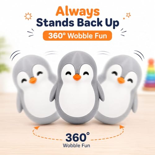 Image of Penguin Roly-Poly Toy, Tumble, Wobble, and Come Right Back (Gray and White) (Gray and White)