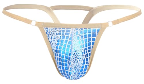 Men's Fashion Metallic Sparkly Cheeky Underwear Loungewear Male Flexible Elastic Waistband Hollow Out G-Strings Blue L