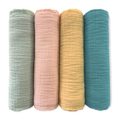 Image of SwaddleDesigns Cotton Muslin Swaddle Blankets for Babies, Set of 4, Neutral Receiving Blankets for Newborn, Baby Registry & Gift, 46x46 inches, Paradise