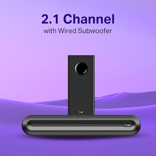 Image of Boat Aavante 2.1 300, 40W Signature Sound, 2.1 CH w /Wired Subwoofer, Multiple Ports, EQ Modes, Remote Control, Bluetooth Sound bar, Home Theatre Soundbar Speaker (Premium Black)