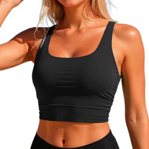Hilor Women's Modest Underwire Bikini Tops Longline Swim Top Push Up Cropped Tankini Swimsuits2