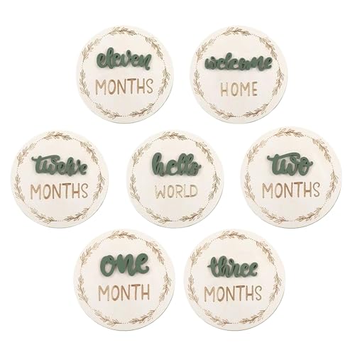 Gacqpli Carteles Anunciadores Del Mes Del Bebé - 7 Piezas De Señales Fotográficas 3D Reversibles Para Bebé - Discos Marcadores De Meses Decorativos, Tarjetas De Madera Para Fotos De Bebés Niños Y