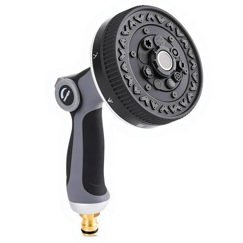 Image of Garden Hose Spray Gun, 90mm Wide Spray Nozzle, Heavy Duty Metal Hose Pipe Spray Gun with Thumb Control, 8 Spray Patterns, High Pressure Hose Nozzle for Plants, Lawns, Cars, Floor and Pets Bathing