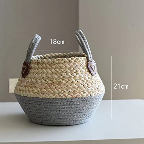 Kerio Seagrass Plant Basket Belly Basket for Storage, Laundry, Picnic, Woven Straw Beach Bag, Plant Pots Cover Indoor Decorative, 7.1 x 8.3 Inch