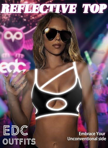 Reflective Rave Top for Women - Festival Cutout Crop Tank Futuristic Underboob Shirt Sexy Bikini Bra Concert Outfit2