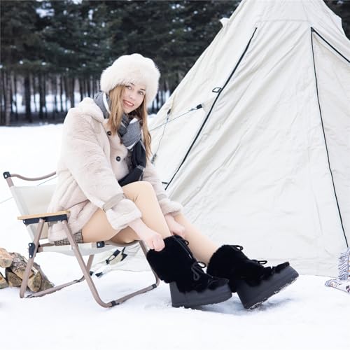Faux Fur Snow Boots for Women,Furry Fuzzy Fluffy Womens Boots Lace-up Winter Warm Fur Lined Mid-Calf Non-Slip Ski Boots (black, Adult, Women, 10, Numeric Range, US Footwear Size System, 11, Medium) - Thumbnail 3