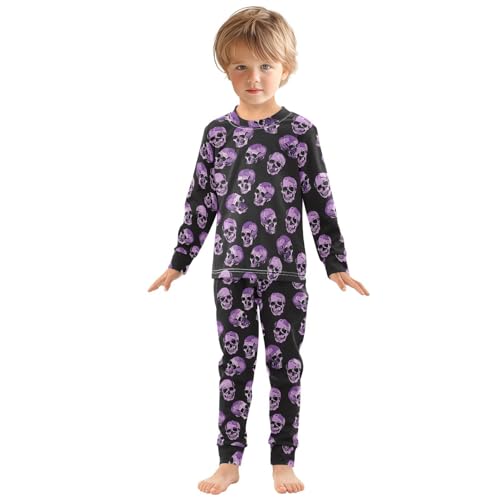 Fustylead Various Purple Skulls on Black Background Pajamas Cotton Sleepover PJ Set Long Sleeve Lounge Wear3