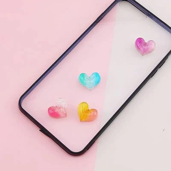 40 PCS Peach Heart Resin Charm Accessories Gradient Glitter Peach Heart Resin Ornaments for Jewelry Making Card Making Decorative Hair Accessories DIY Materials (4 Colors)