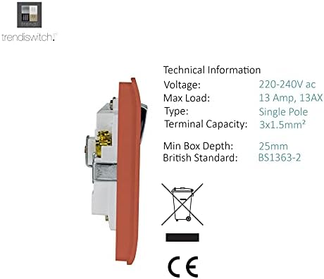 Trendi Switch Artistic Modern 2 Gang 13 Amp Long Switched Plug Socket Copper, ART-SKT213L