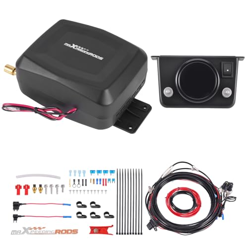 maXpeedingrods Dual Path On Board Air Compressor System Air Bag Compressor Kit with Digital Gauge Air Line Air Fittings for Trucks Vans