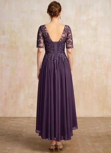 YMSHA Lace Mother of The Bride Dresses with Sleeves A Line Chiffon Formal Evening Dress YMS3782