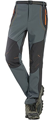 Tbmpoy Men's Snow Ski Waterproof Fleece Lined Pants Outdoor Hiking Mountain Softshell With Belt 02 Thick Grey M #TOP1
