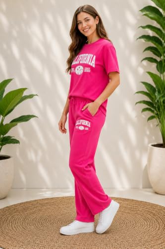 Image of Women's California Graphic T-Shirt and Jogger Set, 2-Piece Coord Set, Drawstring Waistband, Casual Loungewear, Relaxed Fit
