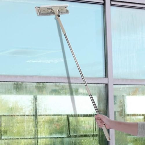 Image of Double Sided Window Cleaner, Window Cleaning Squeegee Long Rod Rotate Window Cleaner Wiper Squeegee Cleaning Brush Cleaning Tool
