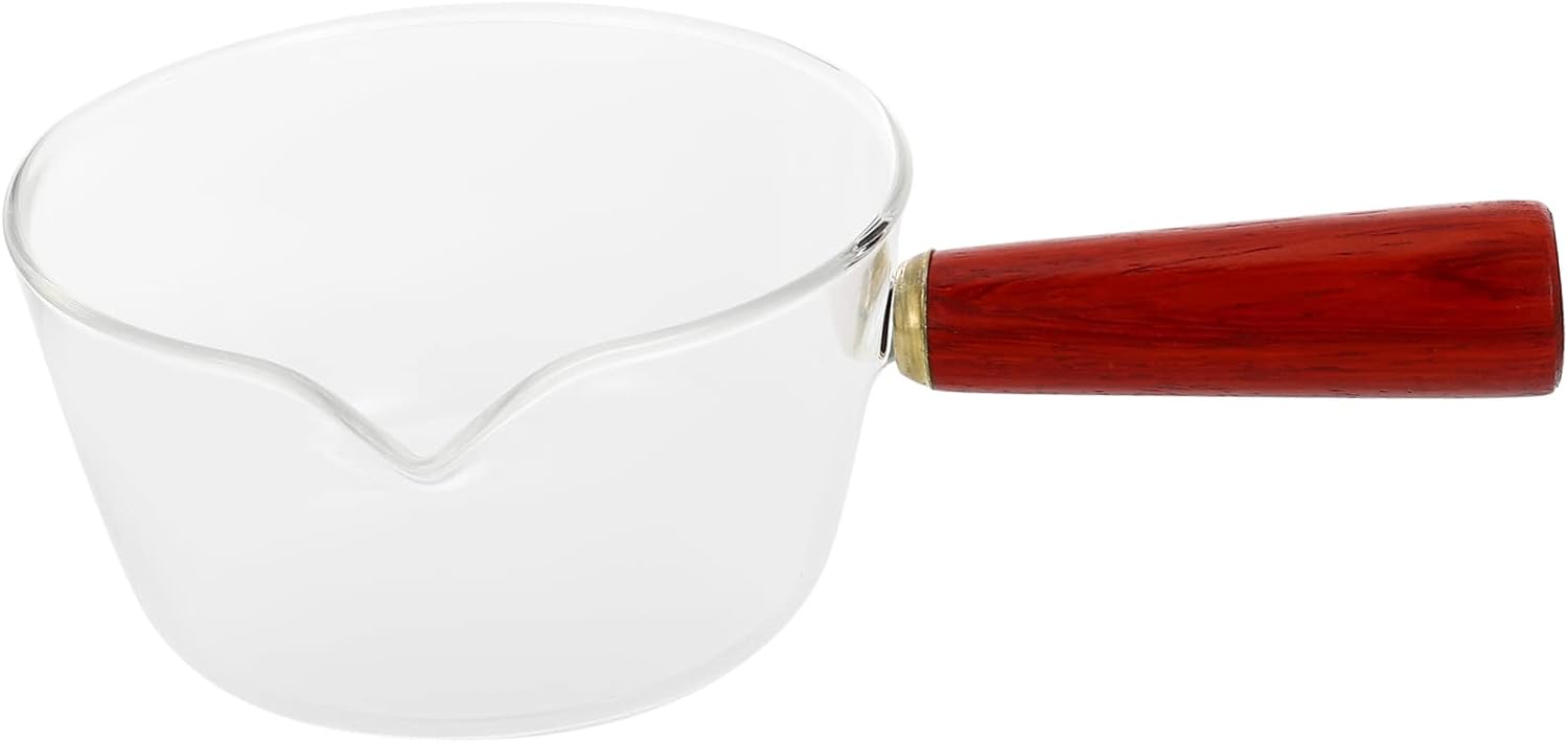 Glass Milk Heating Pot 400ml with Wooden Handle for Children