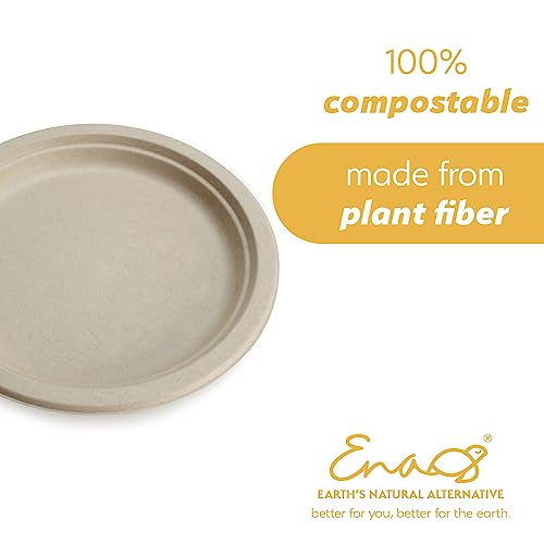 100% Compostable Disposable Paper Plates Bulk [9" 50 Pack], Bamboo Plates, Eco Friendly, Biodegradable, Sturdy Large Dinner Party Plates, Heavy-Duty, Unbleached By Earth's Natural Alternative #TOP2