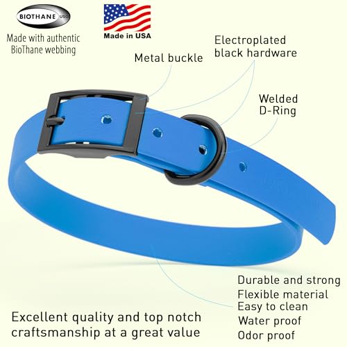 Image of Dogline Biothane Waterproof Dog Collar Strong Coated Nylon Webbing with Black Hardware Odor- Proof for Easy Care Easy to Clean High Performance Fits Small Medium or Large Dogs, Cerulean Blue