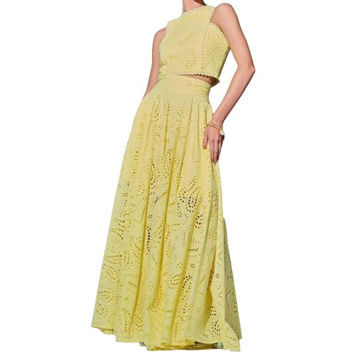 Conjunto de vestido de 2 piezas para mujer, camiseta sin mangas con cordones y falda elástica con cintura elástica, ropa de descanso, elegante vestido largo de dos piezas, ropa de calle, trajes de