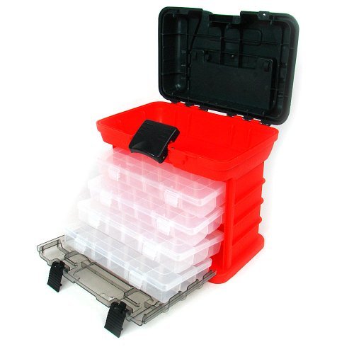 Stalwart 75-3182 Hawk 73 Compartment Durable Plastic Storage Tool Box, Red by Trademark Poker