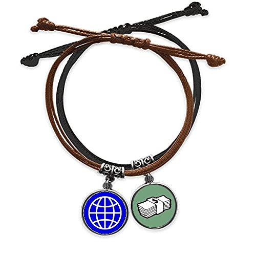 Pulsera de cuero Tierra Cuadrado Azul con cadena de mano ajustable