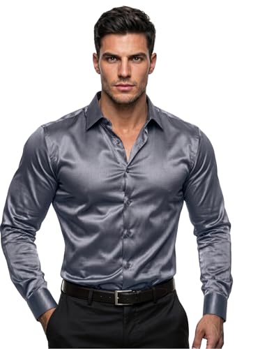 Image of Diverse Men's Satin Casual Shirt | Premium Solid Poly Satin | Wrinkle-Free, Full Sleeve Regular Fit Office, Business Wear
