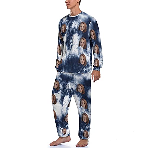 Artsadd Custom Face on Men's Long Sleeve Pajama Set Personalized Men's Sleepwear Lounge Set with photo3