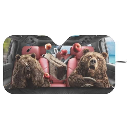 Image of Funny Bear Drive Car Front Windshield Sun Shade Sunshade Visor Windshield Cover Automotive Interior Accessories for Sun Protection, Universal Fit Most Cars Women Men