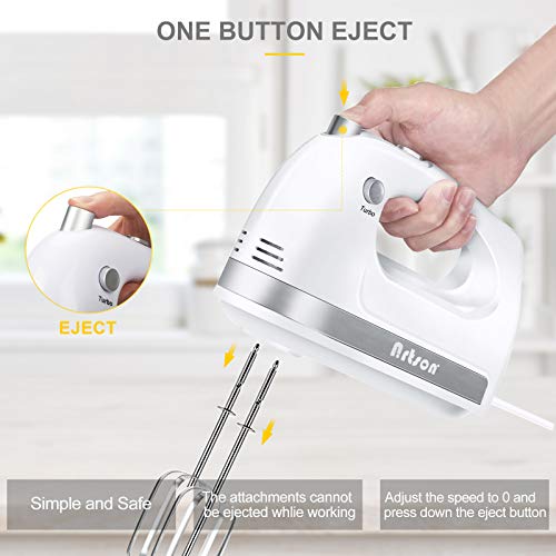 Hand Mixer Electric, Handheld Kitchen Mixers, 5 Speed and Turbo Boost, Food Beater for Easy Baking Whipping Cake Egg Cream, with 5 Stainless Steel Attachments