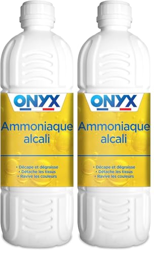 Onyx - Ammoniaque Ménager Alcali - Décaper, Dégraisser, Détacher, Nettoyer - Produit Nettoyant Multi-Surface, Tissus, Carrelages, Éviers, Vitres, Sanitaires - Fabrication Française - 1L (Lot de 2)
