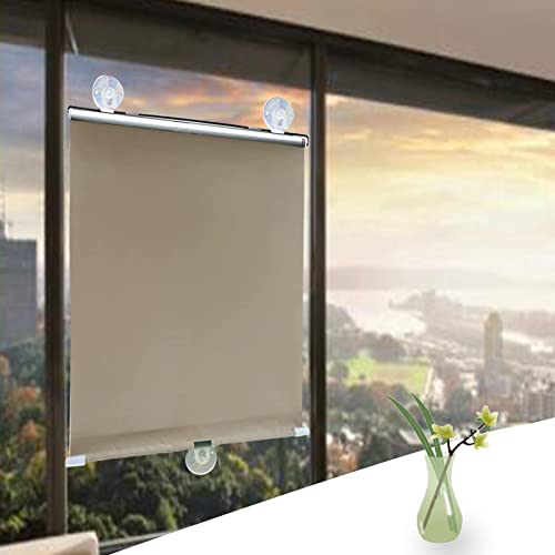 KOOEIN 80% Verdunkelungsrollo für Fenster, saugnapf Rollo Jalousie, Sonnenschutzvorhang einziehbar Balkon, UV-Schutz fensterrollo Rollo, inkl. Montagematerial,Gold-35x125cm/14x49in