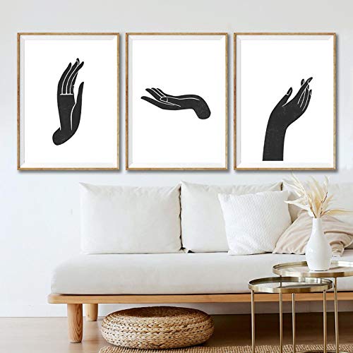 Art mural de salon peintures sur toile mains scandinaves noires et blanches 3pcs