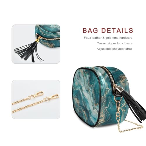 Image of ALAZA Women's Teal Blue Marble PU Leather Crossbody Bag Shoulder Purse with Tassel