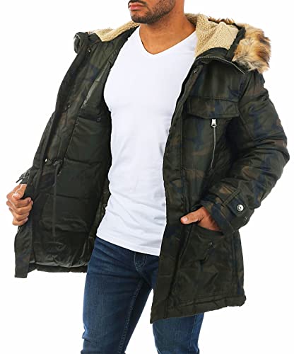 Young & Rich Herren Camouflage Parka Winter Jacke Kapuze mit Kunstfell Tarn Militär Optik Look Warm gefüttert JK-457, Grösse:M, Farbe:Camouflage