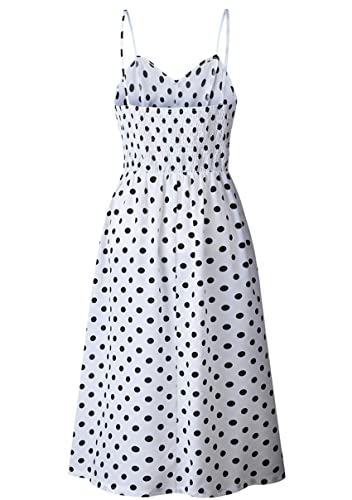 Image of YMING Womens Summer Spaghetti Strap Dresses Button Down Floral Sundress High Waist Swing Midi Dress with Pockets