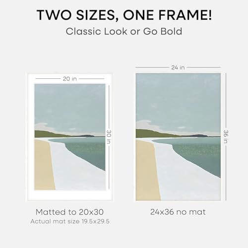 Image of Homeforia White Picture Frame 24x36, High End Oak 24 x 36 Wood Poster Frame with Mat 20 by 30 for Photo, 24x36 Large Wooden Frame Matted to 20x30, 36x24 Thin Frames, Tempered Glass, Wall Kit, Set of 2