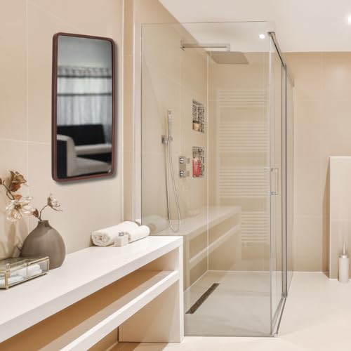 Image of Modern Elegance Rectangular Wall-Mounted Mirror Metal Framed Wall Mirror Bathroom Mirror Living Room Mirror Home Decor Mirror 18 x 36 Inches Color Copper MF 95