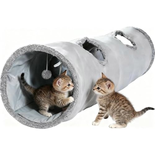 Katzentunnel 130cm Rascheltunnel, Leicht & Tragbar, Verschleißfest Verstärkte Nähte, Faltbar für Drinnen & Draußen, Langlebiges Spielzeug für Katzen-2