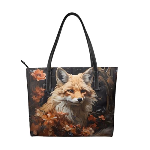 Fox and Flowers Stylish Waterproof Handbag for Women - Lightweight Travel Tote with Double-Sided Digital Print, Large Capacity