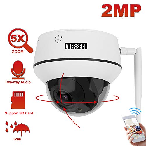 Eversecu Vandalproof 2.4Ghz Wifi Motorized Ptz Ip Dome Ceiling Auto-Cruise Outdoor Security Metal Dome Camera With 1080P 5X Optical Zoom,Ir Night Vision,Rtsp And E-Mail Push Alerts #TOP1