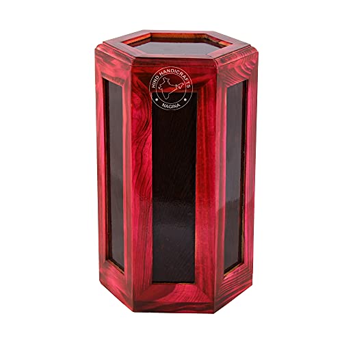 Hind Handicrafts Pine Wood Border Engraved Cremation Urns for Human Ashes Adult, Burial Urns for Columbarium, Wooden Box Funeral Urns for Human Ashes Large (250 Cubic Inches, Antique Pink)