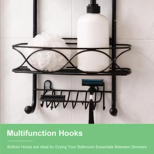 Image of MIORAH Hanging Shower Caddy for Bathroom Aluminium | Bathroom Organiser Without Drill | Bathroom Accessories Storage Organizer Black